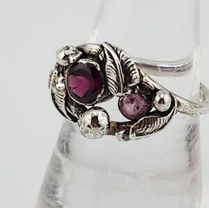 GARNET & PINK QUARTZ RINH HANDMADE ON RECYCLED STEELING SILVER SIZE 9